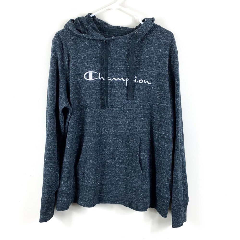 Champion Navy Heather Pullover Hoodie with White Script